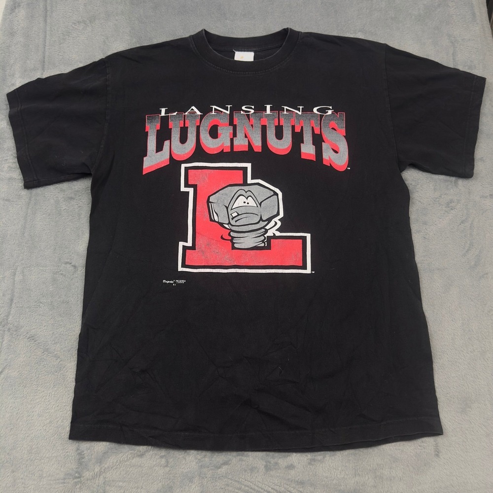 Vintage 1999 Majestic Lansing Lugnuts MLB Baseball T-Shirt Black Men's Size L